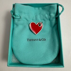 100% Authentic Tiffany & Co. Silver Red Enamel Heart Charm Necklace Bracelet